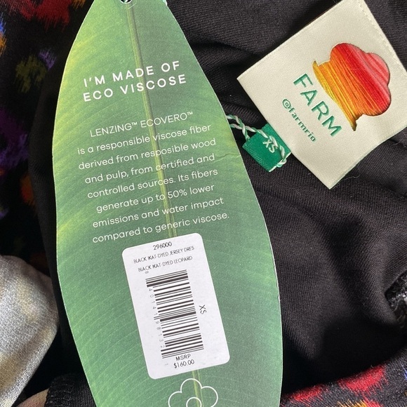 Farm Rio black ikat dyed leopard print jersey dress XS NWT - Picture 7 of 10